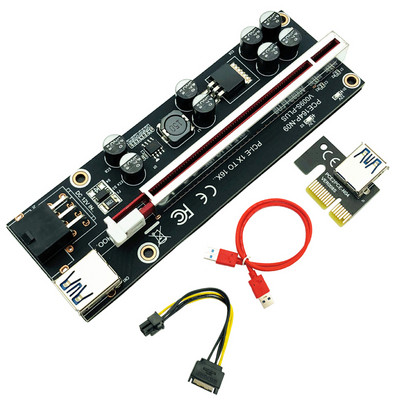 VER009S Plus PCI-E PCIE Riser 009s 6 tűs PCI Express Riser kártya Molex USB 3.0 kábel 1X 16X hosszabbító Bitcoin BTC Miner Minerhez