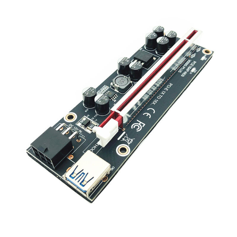 VER009S Plus PCI-E PCIE Riser 009s 6 tűs PCI Express Riser kártya Molex USB 3.0 kábel 1X 16X hosszabbító Bitcoin BTC Miner Minerhez