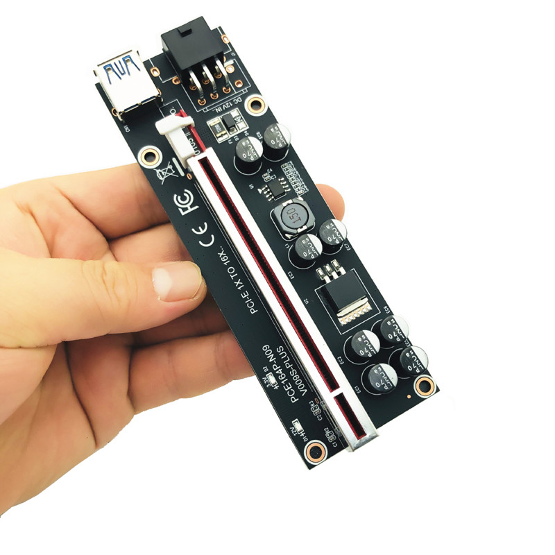 VER009S Plus PCI-E PCIE Riser 009s 6 tűs PCI Express Riser kártya Molex USB 3.0 kábel 1X 16X hosszabbító Bitcoin BTC Miner Minerhez