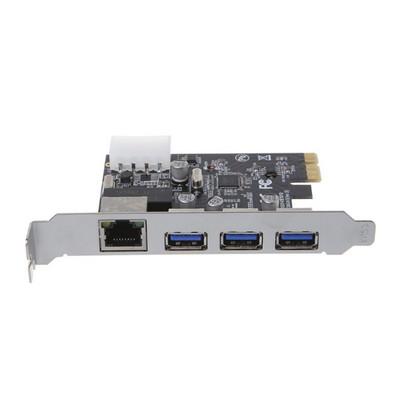 Új PCI-E külső 3 portos USB 3.0 HUB+RJ-45 Gigabit Ethernet hálózati kártya 1000Mbps PCI Express USB 3.0 vezérlőkártya