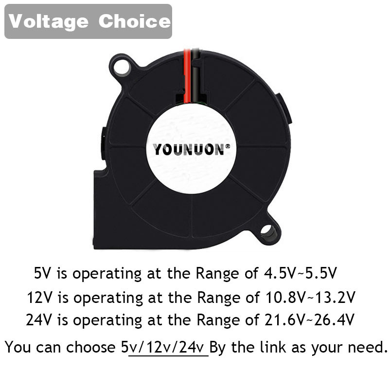 2PCS 5015 50mm DC 24V 12V 5V 2pin Dual Ball/Sleeve Bearing Brushless Cooling Turbine Blower Fan 50mm x 15mm Blower Cooler Fan