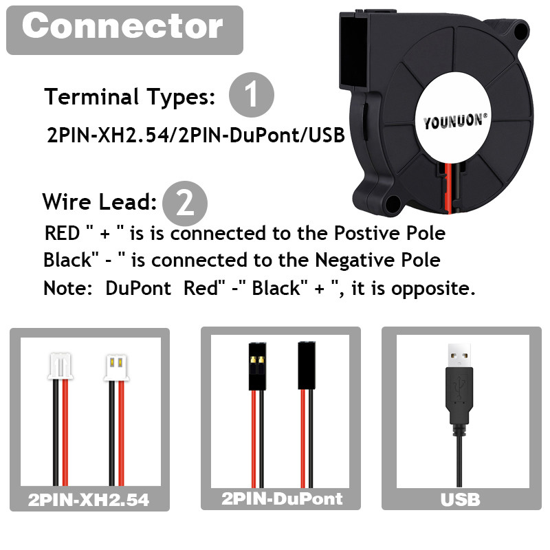 2PCS 5015 50mm DC 24V 12V 5V 2pin Dual Ball/Sleeve Bearing Brushless Cooling Turbine Blower Fan 50mm x 15mm Blower Cooler Fan