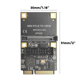 51BE двупортов USB MINI PCI-E към USB3.0 19-пинова разширителна карта, 5Gbps поддръжка, 15-пиново / 4-пиново захранване