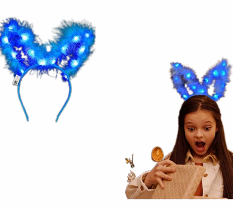 Диадема Ahelos, Заешки уши, Синя, С пера, Светеща