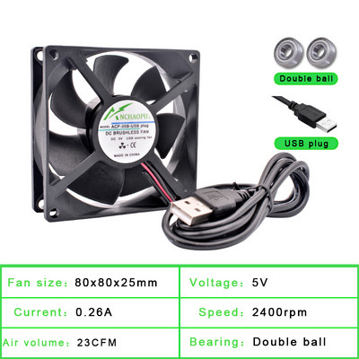 40mm 50mm 60mm 70mm 80mm 92mm 120mm DC5V USB-csatlakozó Csendes hűtőventilátor barkácshűtő router játékhoz TV box tápegység