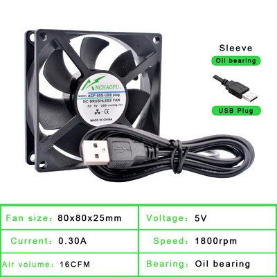 40mm 50mm 60mm 70mm 80mm 92mm 120mm DC5V USB-csatlakozó Csendes hűtőventilátor barkácshűtő router játékhoz TV box tápegység