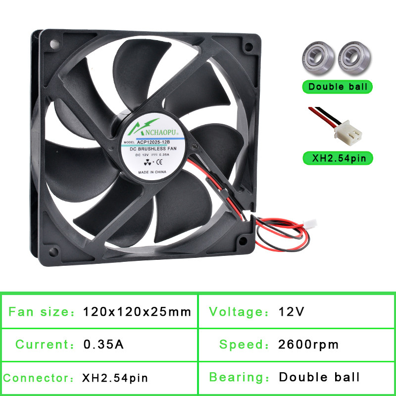ACP12025 12cm 120mm ventilátor 120x120x25mm DC5V 12V 24V 2pin Hűtőventilátor alváz inverterhez alkalmas