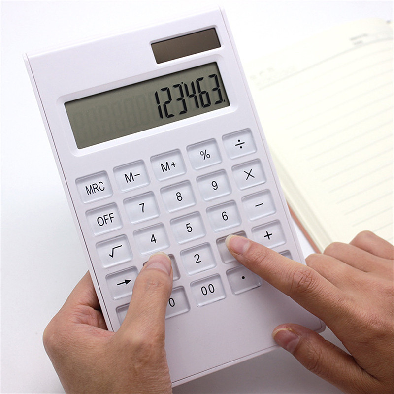 Calculator de birou cu afișaj cu ecran mare cu 12 cifre Calculator cu buton de cristal cu putere dublă solară și baterie, ultra subțire pentru studenți