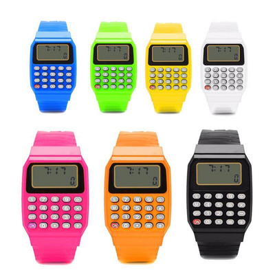 Kézi zsebszámológép óra Unsex szilikon többcélú dátum idő gyerekeknek elektronikus csukló számológép óra vizsgaeszköz