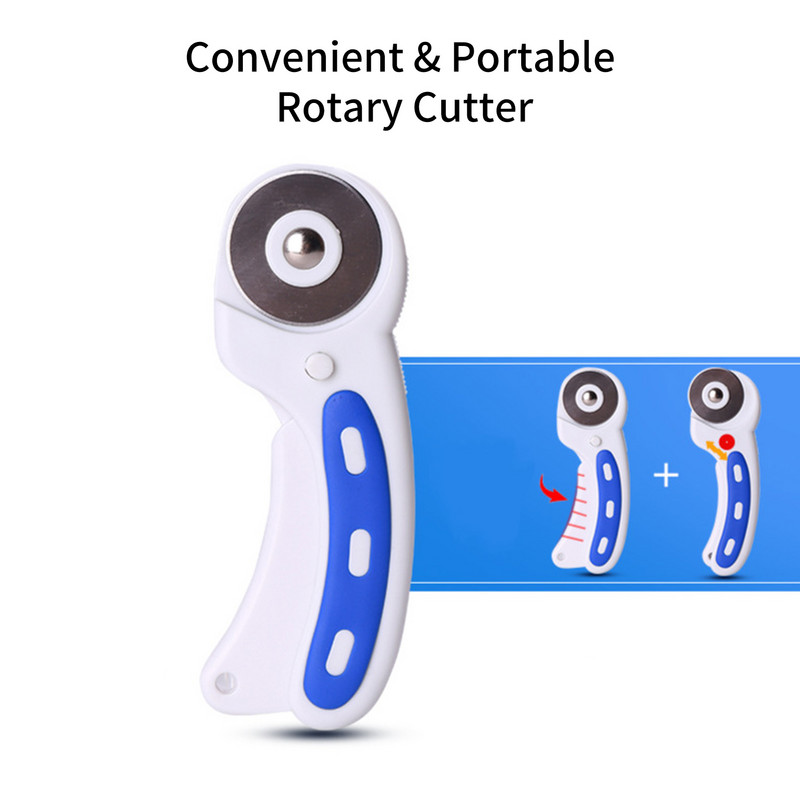 Cutter rotativ KW-triO Mașină de tăiat 3 în 1 cu 3 bucăți lame de schimb de 45 mm Mâner ergonomic din cauciuc Cutter rulant Blocare de siguranță