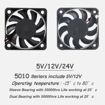 2 бр. 5V 12V 24V 5010 50 мм сачмен лагер на вентилатор 50x50x10 мм вентилатор 5010 вентилатор за охлаждане 5 см компютър лаптоп компютър охладител вентилатор радиатор вентилатори