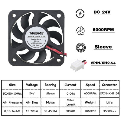 2 komada 5V 12V 24V 5010 50 mm Kuglični ležaj ventilatora 50x50x10 mm Ventilator 5010 Ventilator za hlađenje 5 cm PC prijenosno računalo Hladnjak Ventilator Hladnjak Ventilatori