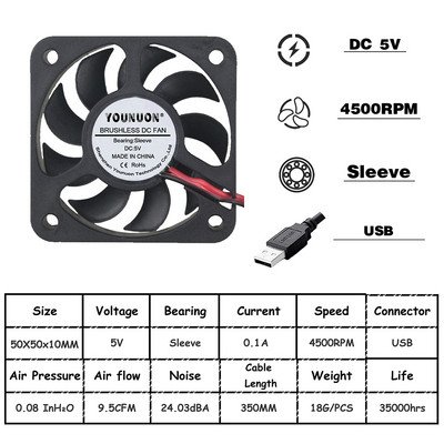 2 komada 5V 12V 24V 5010 50 mm Kuglični ležaj ventilatora 50x50x10 mm Ventilator 5010 Ventilator za hlađenje 5 cm PC prijenosno računalo Hladnjak Ventilator Hladnjak Ventilatori