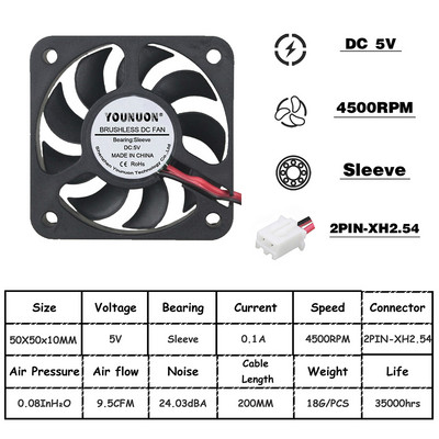 2 komada 5V 12V 24V 5010 50 mm Kuglični ležaj ventilatora 50x50x10 mm Ventilator 5010 Ventilator za hlađenje 5 cm PC prijenosno računalo Hladnjak Ventilator Hladnjak Ventilatori