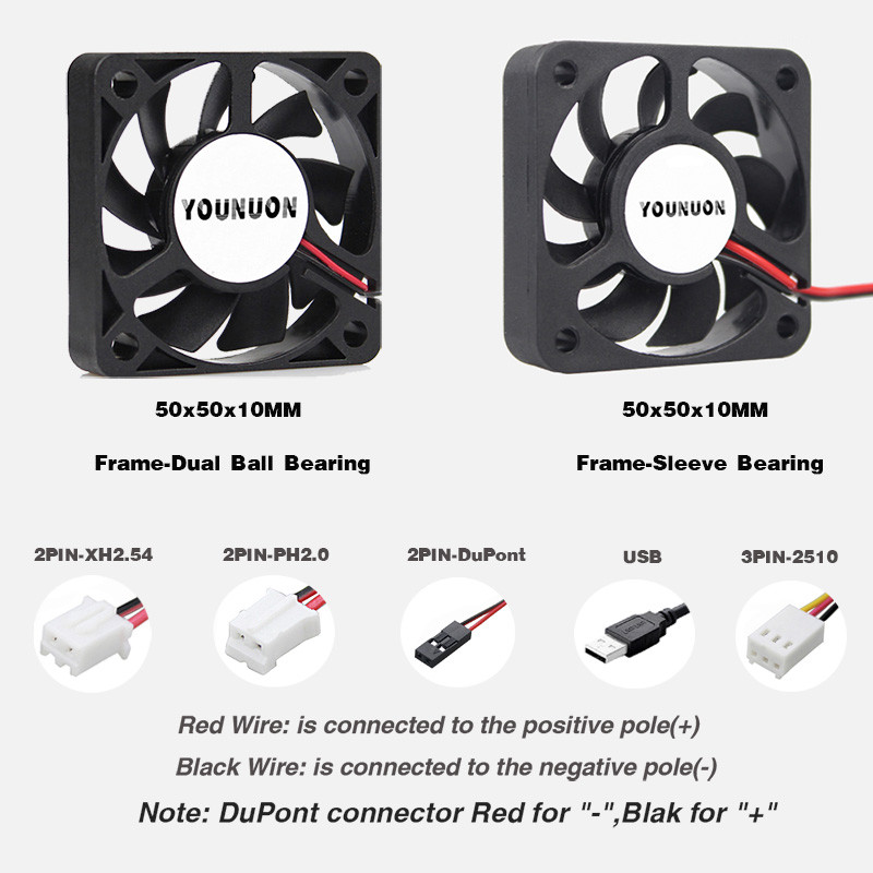 2 komada 5V 12V 24V 5010 50 mm Kuglični ležaj ventilatora 50x50x10 mm Ventilator 5010 Ventilator za hlađenje 5 cm PC prijenosno računalo Hladnjak Ventilator Hladnjak Ventilatori