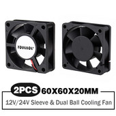2 DB YOUNUON 60x60x20mm 6020 12V 24V Dual Ball 3D nyomtató hűtőventilátor 60mmx20mm kefe nélküli gépi felszerelés DC motor hűtőventilátor