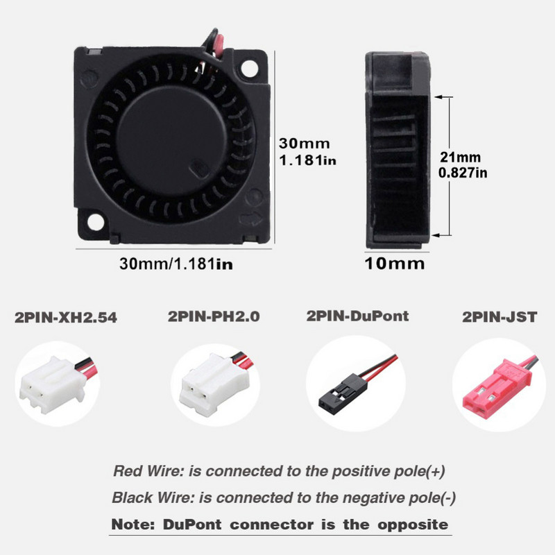 2 db YOUNUON kettős golyóscsapágyas 30x30x10mm ventilátor DC 5V/12V/24V 30mm 3010 turbó ventilátor hűtőventilátor 3D nyomtató hűtőventillátor