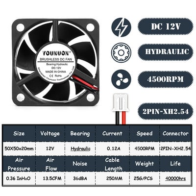2 db 50mm-es 5cm-es 50x50x20mm-es DC kefe nélküli ventilátor 5V/12V/24 hűtőventilátor PC-hez Laptop számítógépház Hűtőventilátor Axiális ventilátorok