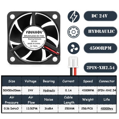 2 db 50mm-es 5cm-es 50x50x20mm-es DC kefe nélküli ventilátor 5V/12V/24 hűtőventilátor PC-hez Laptop számítógépház Hűtőventilátor Axiális ventilátorok