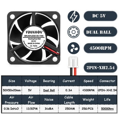 2 db 50mm-es 5cm-es 50x50x20mm-es DC kefe nélküli ventilátor 5V/12V/24 hűtőventilátor PC-hez Laptop számítógépház Hűtőventilátor Axiális ventilátorok