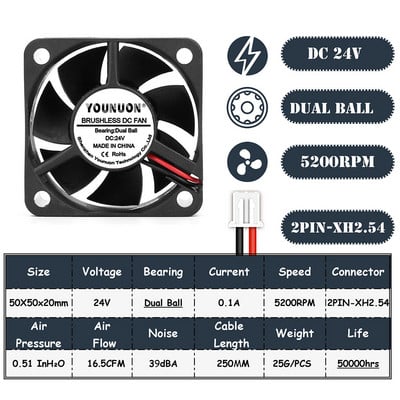 2 db 50mm-es 5cm-es 50x50x20mm-es DC kefe nélküli ventilátor 5V/12V/24 hűtőventilátor PC-hez Laptop számítógépház Hűtőventilátor Axiális ventilátorok
