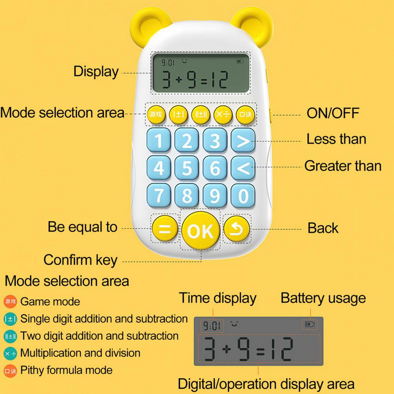Karikatūras Dzīvnieki Bērni Bērniem Kalkulators 2 Miljoni Jautājumu Banka Automātiskā skaitļu korekcijas Spēle Uzlādējams Kalkulators