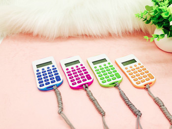 8 ψηφιακή Αριθμομηχανή Φορητό Mini Sling σχοινί φορητό πολύχρωμο χαριτωμένο μαθητικό αριθμομηχανή