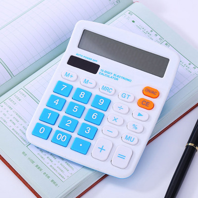 Stalinis biuro apskaitos skaičiuotuvas Nešiojami 12 skaitmenų baterijų skaičiuotuvai Didelis ekranas Spalvingas kompiuterinis elektroninis skaičiuotuvas