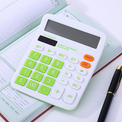 Stalinis biuro apskaitos skaičiuotuvas Nešiojami 12 skaitmenų baterijų skaičiuotuvai Didelis ekranas Spalvingas kompiuterinis elektroninis skaičiuotuvas