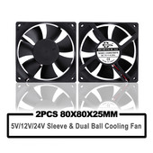 2db SXDOOL 5V 12V 24V 80mm 8cm hűtőventillátor 80x80x25 mm 8025 hüvely/golyós PC számítógépház ventilátor barkács router GPU CPU hűtőventillátor