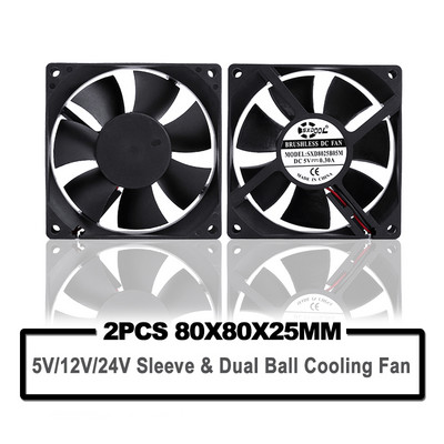 2 komada SXDOOL 5V 12V 24V 80mm 8cm Ventilator za hlađenje 80x80x25 mm 8025 rukav/kuglica Kućište za računalo Ventilator DIY Router GPU CPU Ventilator za hlađenje