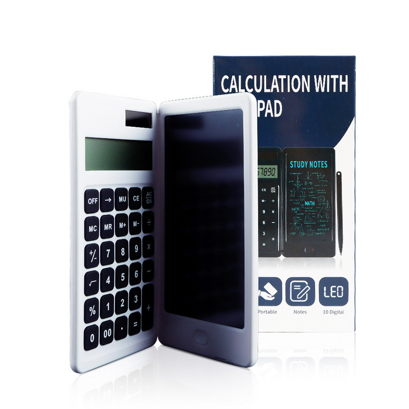 10 ciparu salokāms kalkulators ar LCD rokraksta dēli Pārnēsājami kalkulatori ar irbuļa pildspalvas dzēšanas pogas bloķēšanas funkciju Uzziniet