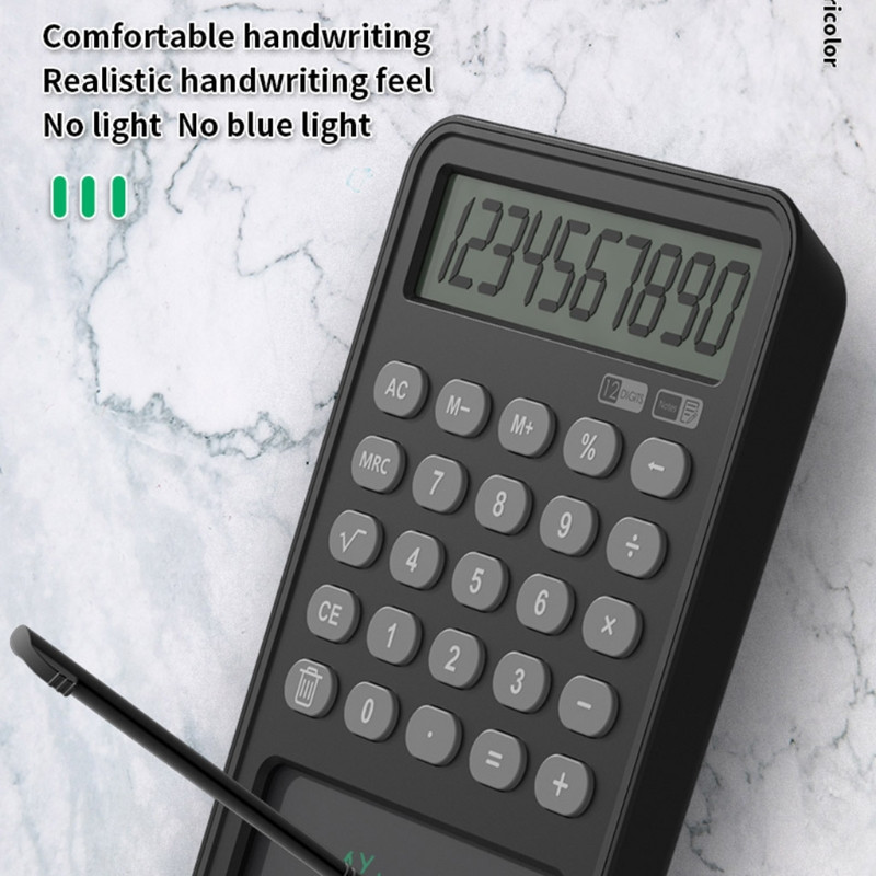 Jegyzetszámológép üzleti ajándék hordozható LCD kézírásos tábla 12 számjegyű kijelzővel Pénzügyi irodai számológépek Stylus Pen
