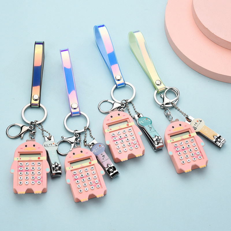Mini džepni kalkulator s privjeskom za ključeve sa škarama za nokte, užetom, elektronskim kalkulatorom sa standardnom funkcijom, kalkulator za studente, djecu