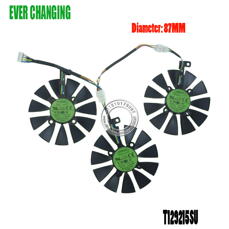 Novi 87MM Everflow T129215SU DC 12V 0.50AMP 4Pin 4 Žični ventilator za hlađenje za ASUS GTX980Ti R9 390X 390 GTX1070 ventilatore grafičke kartice
