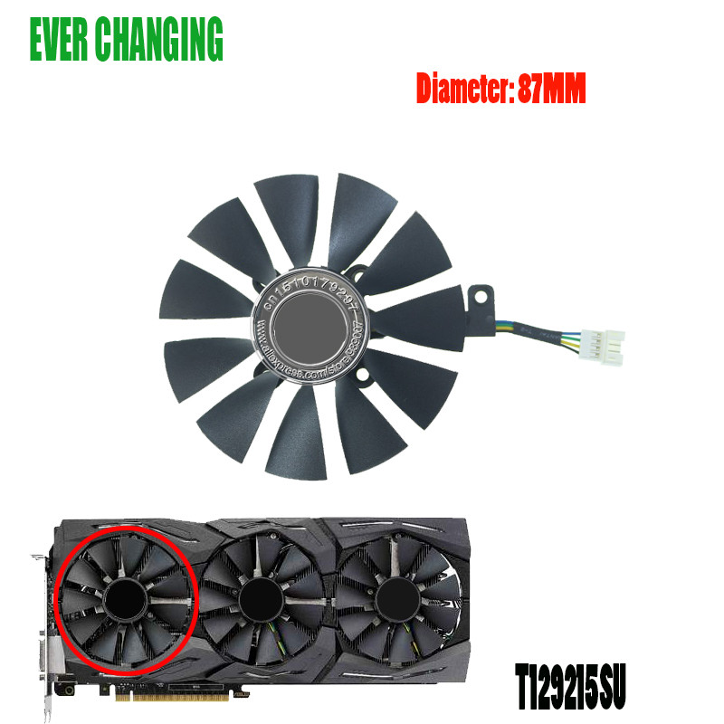 Novi 87MM Everflow T129215SU DC 12V 0.50AMP 4Pin 4 Žični ventilator za hlađenje za ASUS GTX980Ti R9 390X 390 GTX1070 ventilatore grafičke kartice
