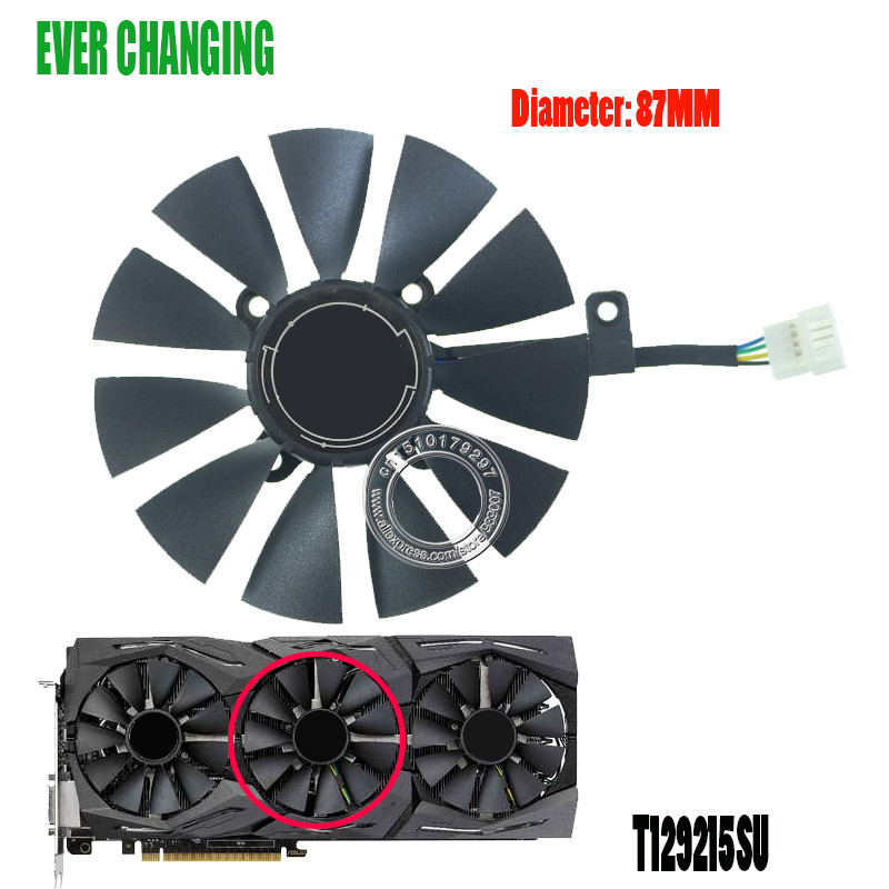 Novi 87MM Everflow T129215SU DC 12V 0.50AMP 4Pin 4 Žični ventilator za hlađenje za ASUS GTX980Ti R9 390X 390 GTX1070 ventilatore grafičke kartice