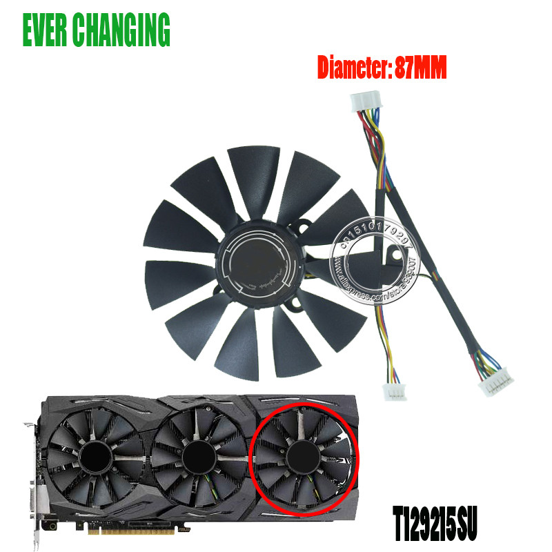 Novi 87MM Everflow T129215SU DC 12V 0.50AMP 4Pin 4 Žični ventilator za hlađenje za ASUS GTX980Ti R9 390X 390 GTX1070 ventilatore grafičke kartice