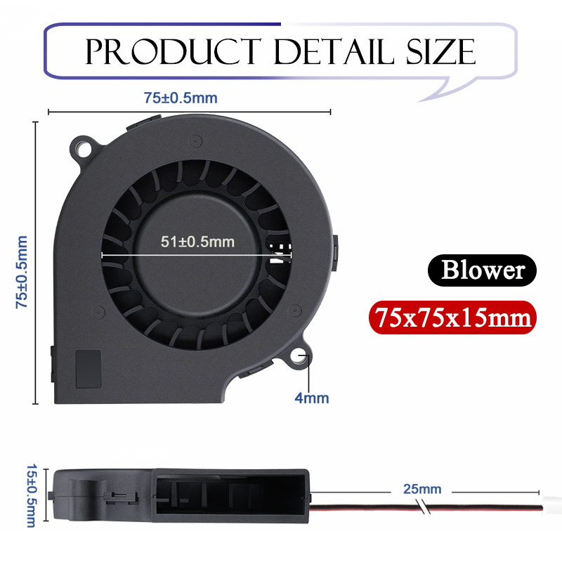 2Pcs Gdstime 5V 12V 24V 75x15mm 75mm Dual Ball DC Centrifuge Radial Cooler 7515 Brushless Turbo Ventilator za puhanje 7CM USB ventilator za računalo