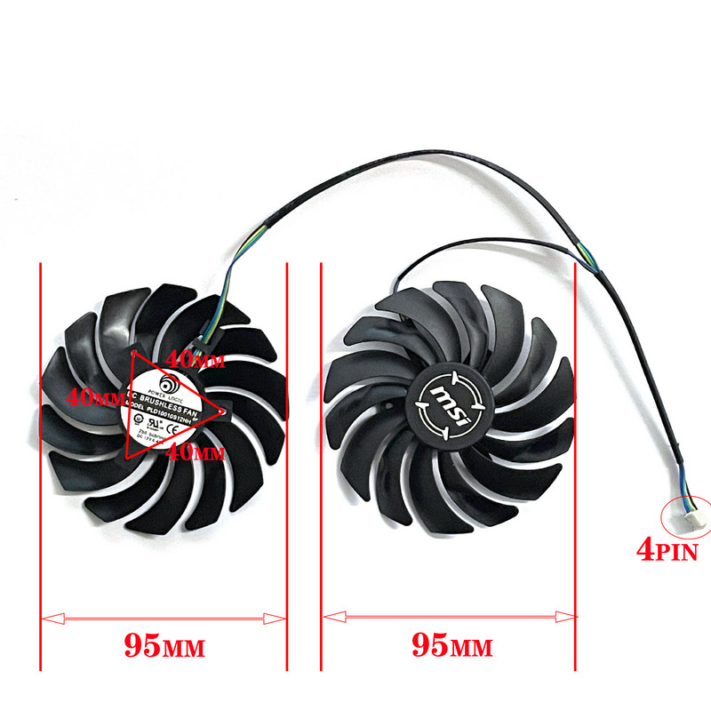 95 mm PLD10010S12HH DC 12V GTX 1080 Ti jahuti MSI Radeon R9 380 Armor 2X GTX 1060/1070/1080 Ti RX 470/570 RX580 mängukaardi jaoks