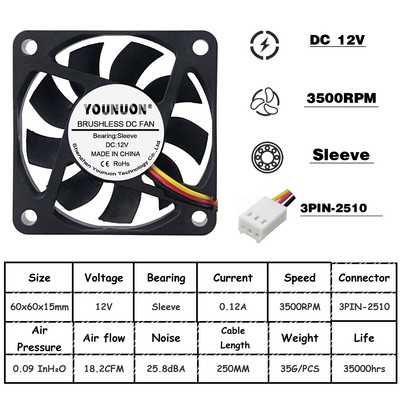 2 komada 60mm 6015 5V 12V 24V bez četkica USB 2PIN 3PIN DC hladnjak ventilator 60x60x15mm 6015 6cm za računalo PC CPU hlađenje kućišta