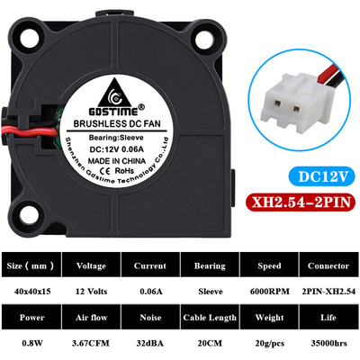 2db Gdstime 40mm 24V 12V 5V DC kefe nélküli 40x40x15mm radiális hűtő turbó ventilátor barkács 3D nyomtató extruder párásítóhoz 4015