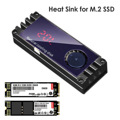 M.2 SSD Охладител за радиатор за 2280 22110 NVMe NGFF M2 SSD диск с турбо охлаждащ вентилатор Цифров температурен дисплей