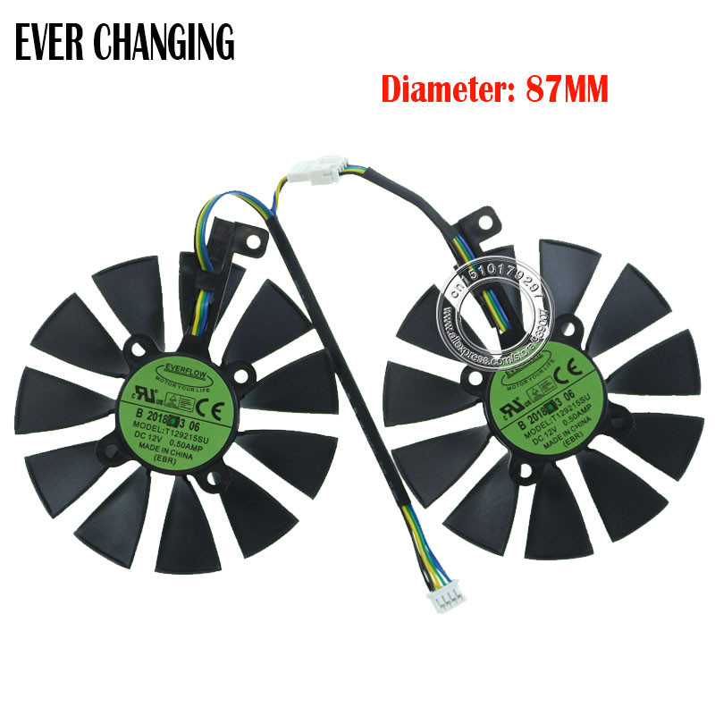 2 DB 87 mm-es grafikus kártya hűtőventillátor ASUS DUAL GeForce GTX1060-O6G P106-100 PLD09210S12HH DC12V 0.40A T129215SU DC12V 0.50AMP-hez