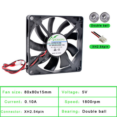 ACP8015 8cm 80mm ventilátor 80x80x15mm DC5V 12V 24V 2 tűs hűtőventilátor router házhoz tápegység töltő inverter