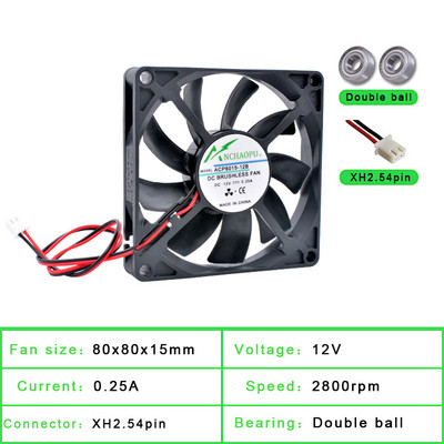 ACP8015 8cm 80mm ventilátor 80x80x15mm DC5V 12V 24V 2 tűs hűtőventilátor router házhoz tápegység töltő inverter