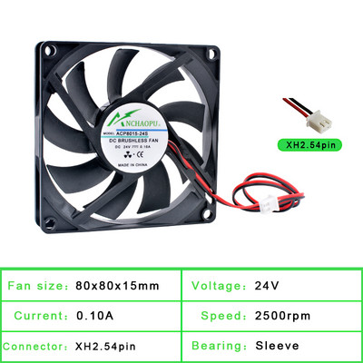 ACP8015 8cm 80mm ventilátor 80x80x15mm DC5V 12V 24V 2 tűs hűtőventilátor router házhoz tápegység töltő inverter