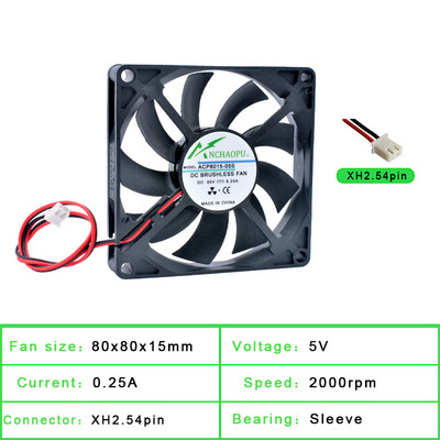 ACP8015 8cm 80mm ventilátor 80x80x15mm DC5V 12V 24V 2 tűs hűtőventilátor router házhoz tápegység töltő inverter