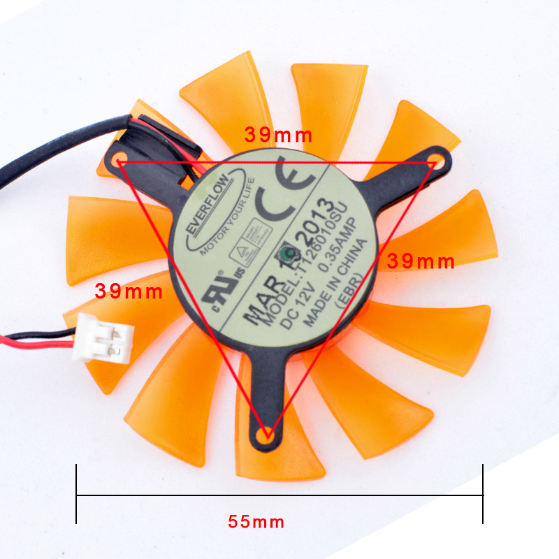 T126010SU Átmérő 55mm lyukosztás 39mm DC12V 0.25A Hűtőventilátor lágy router hőelvezetéséhez alumínium lemezes grafikus kártya
