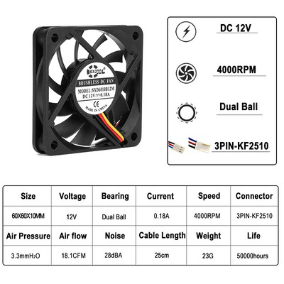 2kom 60mm ventilator za hlađenje 12V 24V bez četkica 2PIN 3PIN DC hladnjak ventilator 60x60x10mm 6010 6cm 2.36 inča za hlađenje CPU kućišta računala